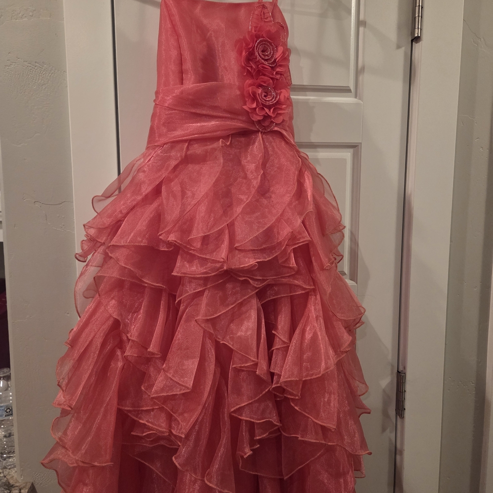 Charming Coral Ruffled Kids Dress
